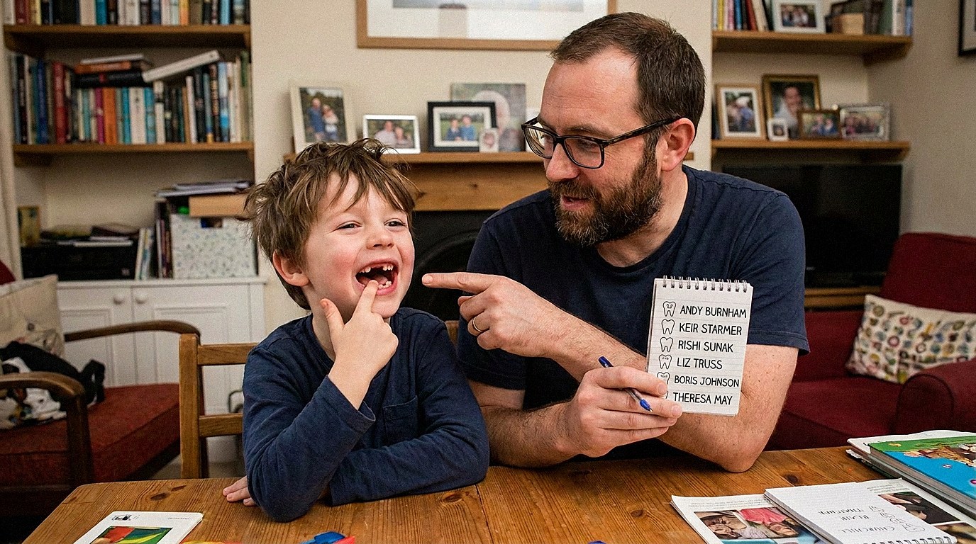 "Daddy named my teeth Burnham, Starmer, Sunak and Truss!"